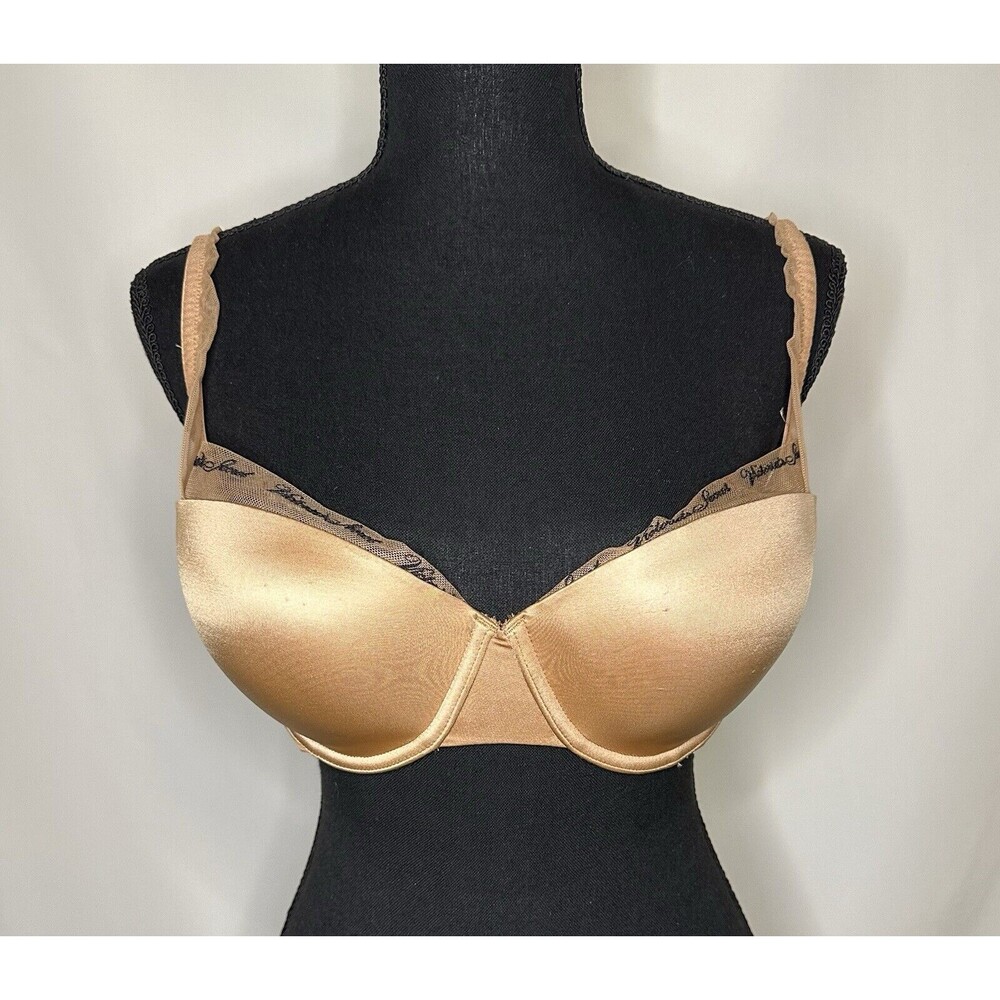 Victoria's Secret Mesh Logo Very Sexy‎ Lined Balconette Tan Brown Nude Bra 34DD